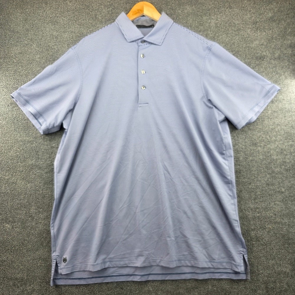 Greyson Mens XL Blue White Striped Performance Golf Polo Shirt Short Sleeve